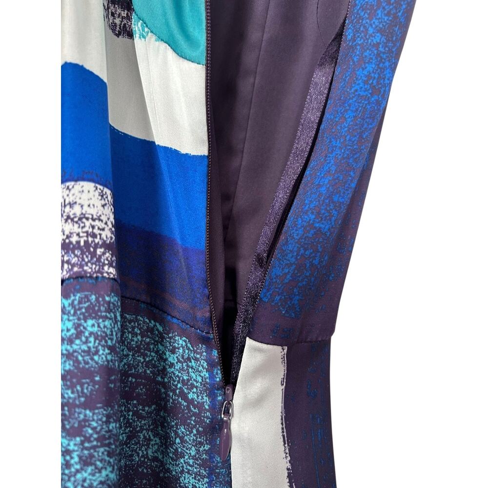 Ann Taylor Dress Petite Size 8P Blue White Geometric Colorblock Sleeveless Maxi‎ - Picture 5 of 12